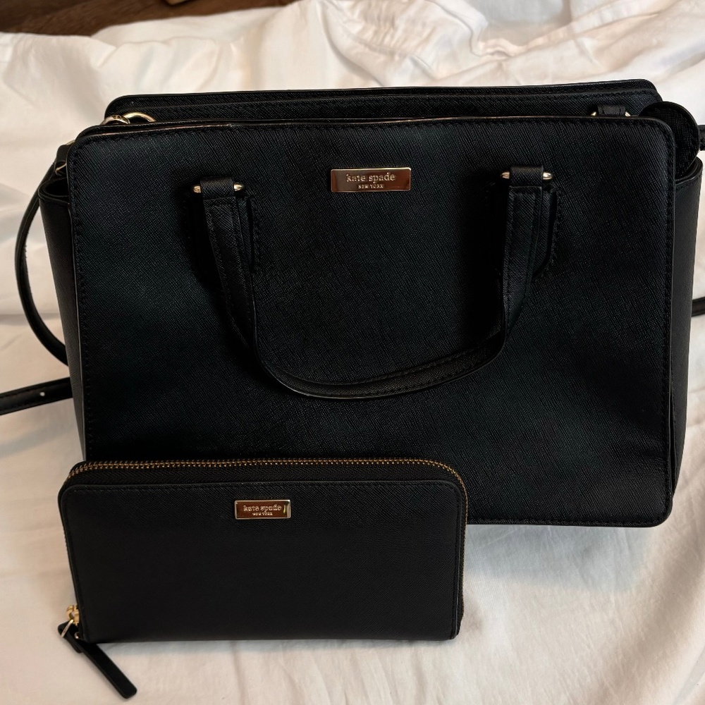 kate spade black laurel way Reese bag and Neda Wallet set